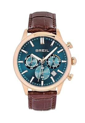 Breil, Collezione Aplomb, Orologio Uomo, Cronografo in Acciaio, con Quadrante Verde Acqua Bilux Sunray, Indici e Sfere IP Rose Gold, Cinturino in Vera Pelle, Chiusura a Fibbia, WR 5 ATM, Cassa 40,5 mm