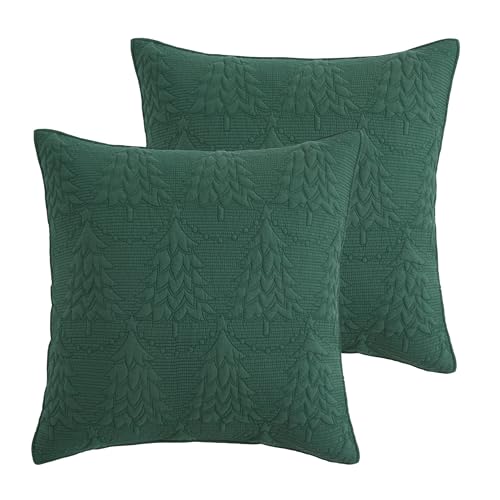 Levtex Home - O Christmas Tree Quilt - Euro Sham Set of 2 - Pine Trees - Green - Quilt (26x26in.), No Insert - Cotton