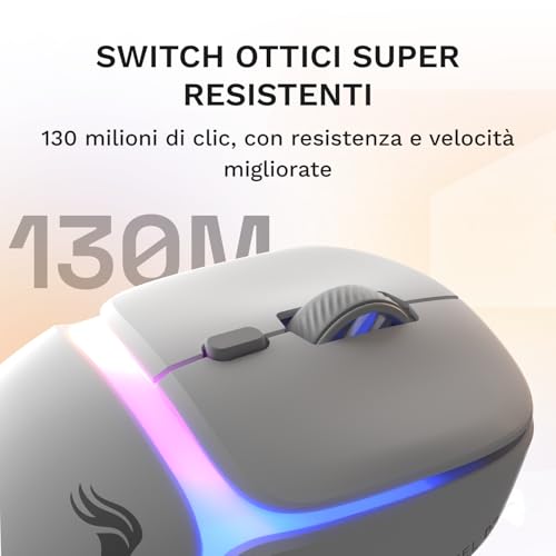 Gaming - Model D3 Mouse da gaming wireless: batterie sostituibili InfinitePlay, polling da 8k, switch ottici da 130M di clic, ultraleggero (69 g), sensore ottico 30K DPI, RGB - Bianco - Mouse gaming - Immagine 4