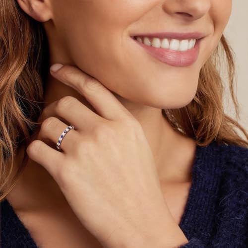 Birthstone Rings Eternity Band 925 Sterling Silver/Yellow Gold Created Gemstone Stackable Wedding Band Half Eternity Rings for Women Size 6 to 102