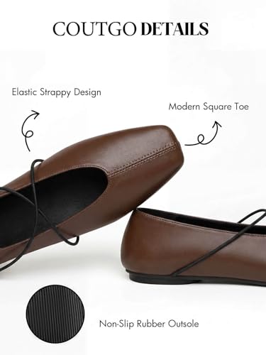 Image of Coutgo Womens Square Toe Ballet Flats Comfortable Slip On Mary Jane Flats Crisscross Strap Work Casual Shoes