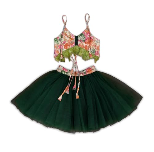Image of ANNECA baby girl's designer rayon cotton modern crop top and naylon soft net knee lenth skirt clothing set