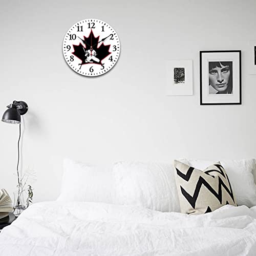 Canada Ice Hockey Maple Wooden Round Wall Clock Digital Silent Non Ticking Clock Modern Home Decor #TOP3