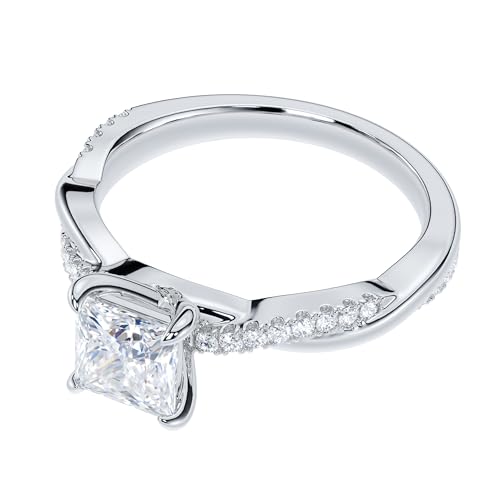 Solid 14k White Gold 4-Prong Petite Twisted Vine 1CT Princess Cut Simulated Diamond Engagement Ring Promise Ring3