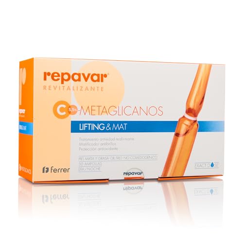 Repavar Revitalizante - Sérum Facial Efecto Lifting y Matificante - Elaborado con Vitamina C - Formato para 1 Mes - Acción Antioxidante y Antiedad - Piel más Joven y Firme - 30 Ampollas de 1 ml