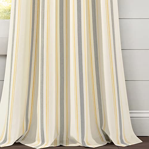 Lush Decor Farmhouse Stripe Yarn Dyed Cotton Window Curtain Panels Yellow/Gray 42X84 Set, Yellow & Gray, W 42" x L 84" (2 Panels) - Image 4