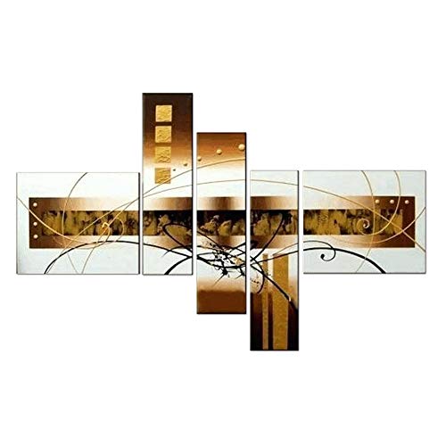 Santin Art - 100% Hand-painted Wood Framed Golden Clouds Home Decoration Modern Abstract Oil Painting on Canvas 5pcs/set Mixorde