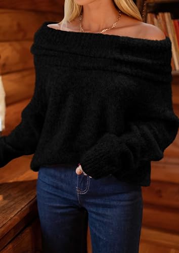 PRETTYGARDEN Women's Off The Shoulder Sweater Long Sleeve Tops 2025 Fall Loose Knit Pullover Sweaters Winter Clothes