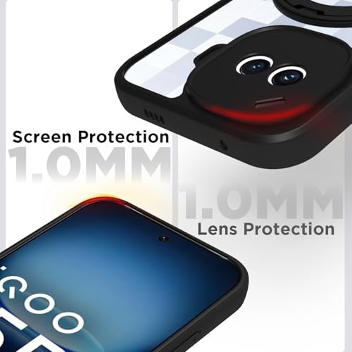 Image of RIGGEAR Shockproof Sleek Hybrid Armor 360 Rotating Magnetic Ring Stand Back Cover Case Compatible with MagSafe Accessories for iQOO 15R 5G (Clear PC + Black TPU Bumper)