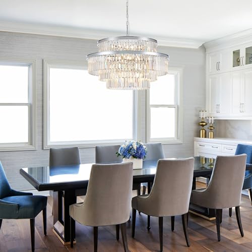 MERINEA 31" Modern Chrome Crystal Chandeliers 20 Lights Luxury 4-Tier K9 Crystal Light Fixture Large Round Ceiling Pendant Light for Foyer Staircase Living Room Dining Room by MERINEA - Used condition - Image 9