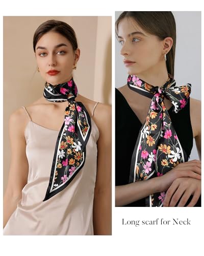 AWAYTR Long Silk Feel Scarf Women Hair Scarf Satin Neck Scarf Tie Bandana Headband Scarf Edge Wrap Head Scarf Purse Handbags3