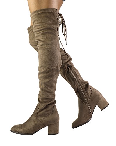 DREAM PAIRS DREAM PAIRS Women's Laurence Over The Knee Thigh High Chunky Heel Boots Long Stretch Sexy Fall Boots,Size 6,Khaki,LAURENCE