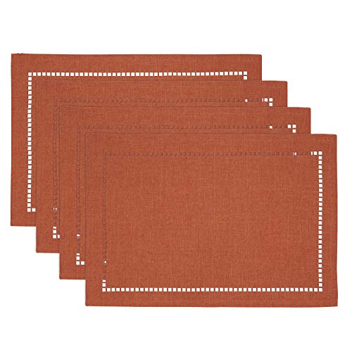 Saro Lifestyle Hadleigh Collection Laser-Cut Hemstitch Placemats (Set Of 4), 13" X 19", Rust #TOP2