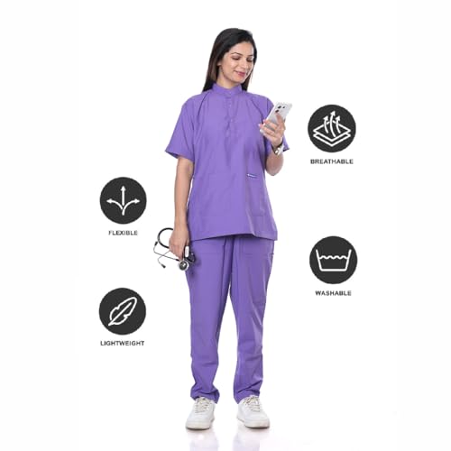 Image of Women's 5-Pocket Scrub Suit | Set of Top & Pant | Half Sleeves | Mandarin Collar | Breathable Polyviscose Fabric | Comfortable | Durable | Uniform for Doctors Nurse & Dentist PPL S