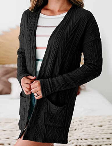 MEROKEETY Women's Casual Long Sleeve Open Front Cable Knit Cardigans Lightweight Solid Color with Pockets4