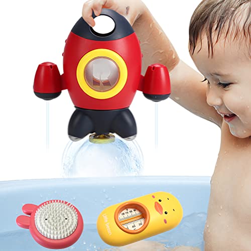 Elovien Baby Bath Toys, Space Rocket Shape Bathtub Toys for Toddlers, Spray Water Shower Toys w/ Rotating Fountain, Bath Time Toys for Infants Aged 18 Months 2 3 4 5 Years Old Kids Boys Girls