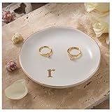 Lolalet Handmade Ceramic Ring Dish Jewelry Tray Plate with Initial, Small Monogram Gift for Her Women Girls Mother, Hostess, Engagement, Bridal Shower, Maid of Honor, Bridesmaid, Birthday, Christmas