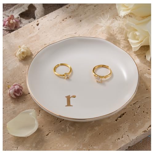 Lolalet Handmade Ceramic Ring Dish Jewelry Tray Plate with Initial, Small Monogram Gift for Her Women Girls Mother, Hostess, Engagement, Bridal Shower, Maid of Honor, Bridesmaid, Birthday, Christmas