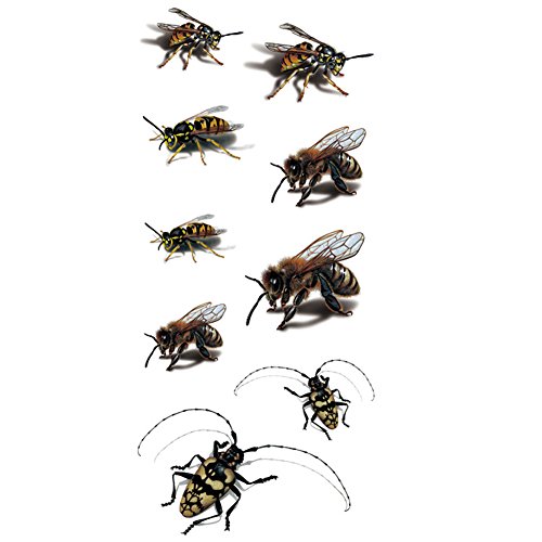 TAFLY 5 Sheets Temporary Tattoo Stickers Big Black 3D Color Bee Waterproof Body Tattoo Insect