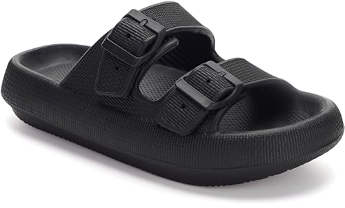 WHITIN Slides for Women Men Double Buckle Adjustable Thick Sole Pillow Slippers Bathroom Sandals