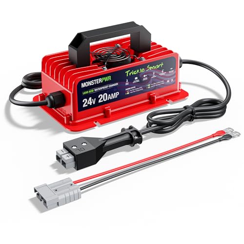 MonsterPwr 24V 20A Forklift Battery Charger for Lead-Acid Batteries, 24 Volt Smart Trickle Charger IP65 Waterproof for Genie Skyjack, JLG Scissor Lift, Forklift, Electric Pallet Jack, Floor Scrubber