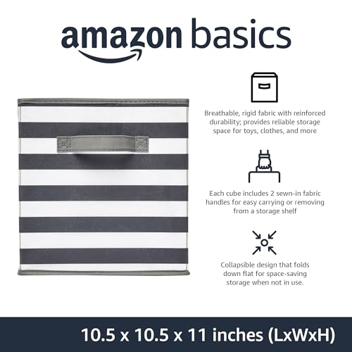 image for Amazon Basics Cube Organizer Storage Bins Handles, Collapsible Fabric,