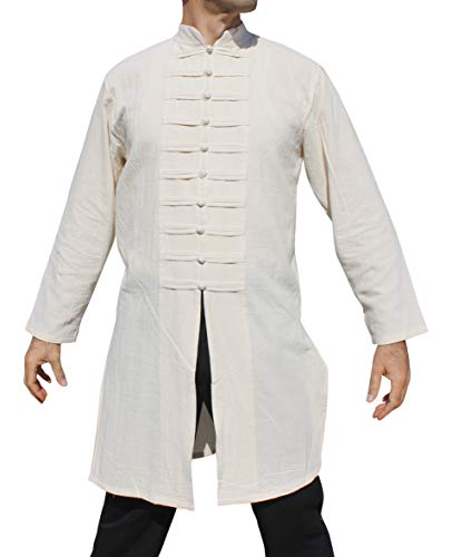 Image of Chinese Collar Mens Long Naval Jacket Many Button Tai Chi Cotton