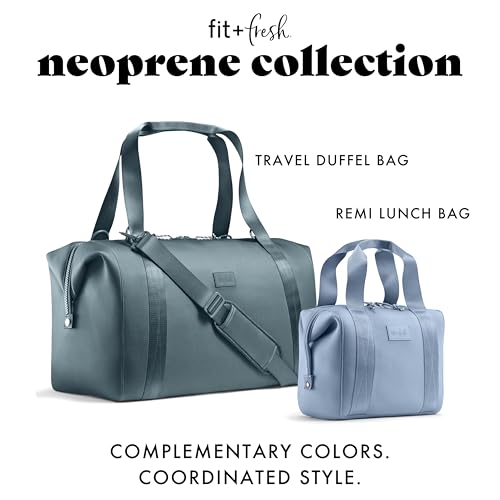 Fit & Fresh Remi Neoprene Lunch Bag For Women - Meal Prep Kit with Containers & XL Ice Pack, Self Insulating Neoprene-like Material, Machine Washable Lunch Bag, Tear-Resistant, Stain-Resistant, Slate