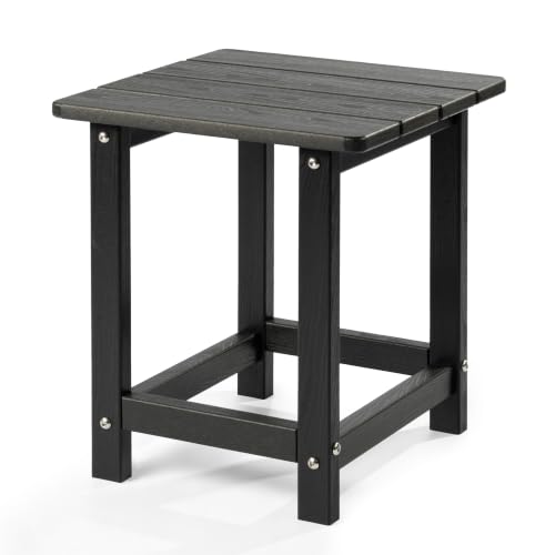 Image of Outdoor Side Table - Square All-Weather HDPE End Table with Wood-Look Finish, Heavy Duty Composite for Patio & Garden (Black)