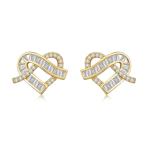 Sylph Heart Earrings for Women, 14K Gold Plated Cubic Zirconia Earrings, Hypoallergenic Sparkly Studs, Lightweight Comfortable for All-Day Wear, Irregular Heart Jewelry Gifts