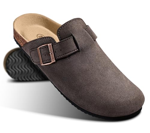 Image of KEMISANT Men Clogs-Comfortable Suede Mules Slippers Sandals Nurse Potato Shoes Unisex-Cushioned Cork-Footbed