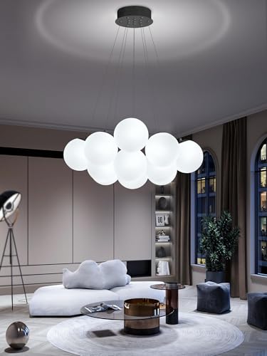 ABTTOI Black Modern Bubble Chandelier Lighting 13-Light White Glass Globe