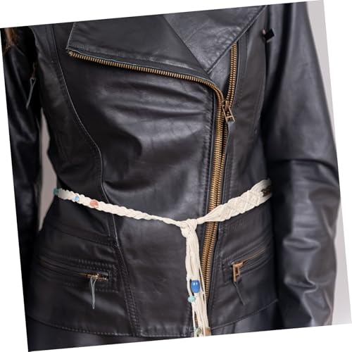 Healifty Boho Women Waist Belt Handwoven Cotton Rope with Beaded Tassel Fringe Soft Comfortable Summer Waist Tie for Dress Casual and Formal Wear2