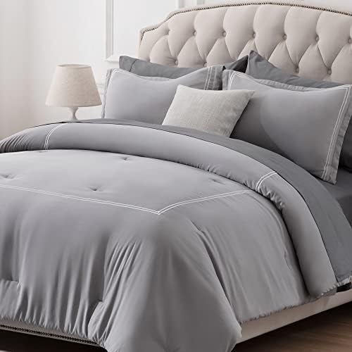 SLEEP ZONE Luxury Hotel Bedding Comforter Set 3-Piece Machine Washable, Lightweight Down Alternative Comforter with Embroidered Stripes, King (106" x 95"), White Strips