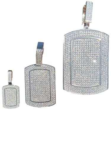 Moissanite 925 Sterling Silver Dog Tag Iced Out Charm Pendant Passes Diamond Tester (Small, White Gold) #TOP3