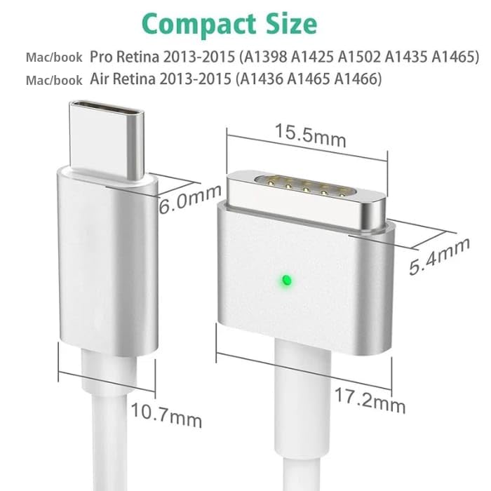 Image of USB Type C to Magnetic MG2 Mgsafe 2 Charging Cable Cord Replacement for Mac-Book Air Pro 45w, 60w, After 2012 Year (not for 85w)