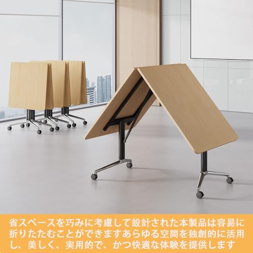 toriba 会議用テーブル ミーティングテーブル 折りたたみ可能 移動式 50×2mm厚肉丸鋼管フレーム エコボード 防水・防湿 キャスター付き 大型 会議机 研修机 長机 120cm-280cm ウォールナット 組立簡単 (140x80cm,ベージュ) [3]