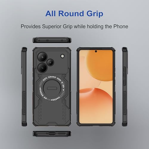 Image of amazon basics Back Case Cover for Realme P4 Pro 5G | Magnetic Case with Built-in Metal Ring | Supports MagSafe Charger, Wallet & Car Mount | Shockproof Hybrid PC + TPU | Black