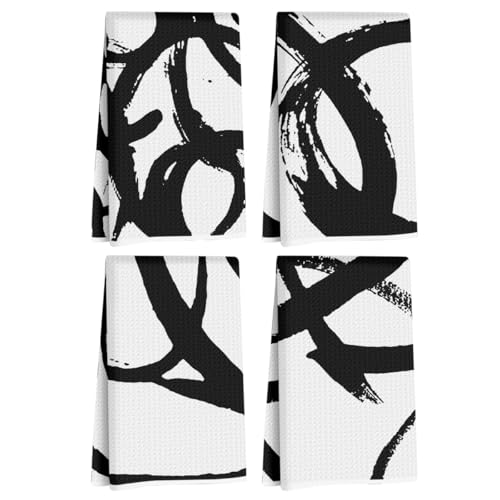 CFGBFDGH 4Pcs Minimalist Line Kitchen Towels, Abstract Art Decorative Hand