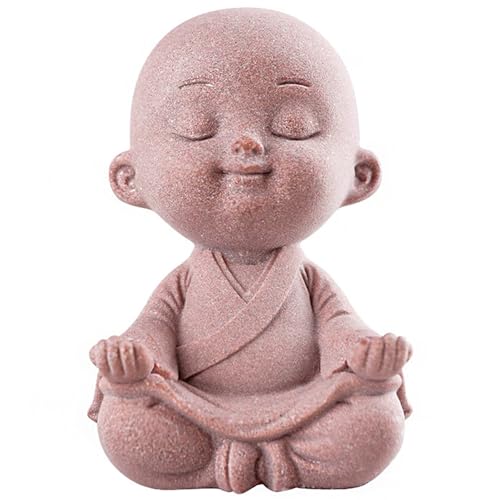 Estatua pequeña de monje Buda meditando color rosa miniatura 1