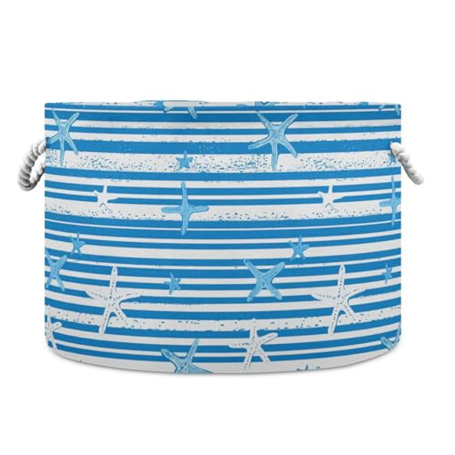 Blue White Starfish storage basket and waterproof fabric storage with sturdy handle bag Decore little for gift cubby store
