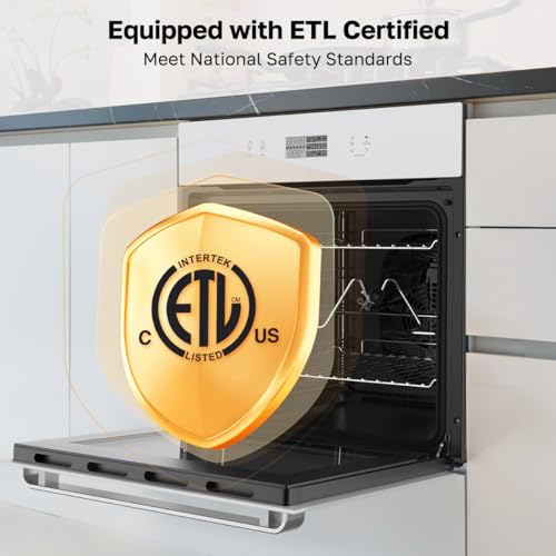 Image of 24 inch Wall Oven, ETL Certified, ThermoMate 2.6 Cu.Ft. Electric Wall Oven with 12 Functions, 3100W, White Built-in Convection Ovens, Sensor Touch Control, Safety Lock