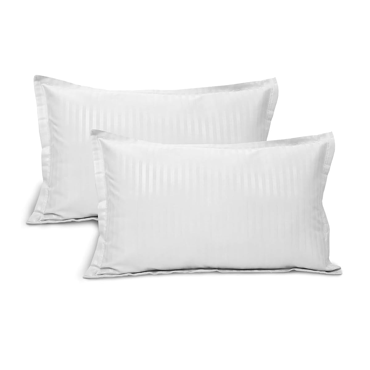 COTFLEX Pillow Cover Glace Cotton, Satin Stripe for Hotel Home Hospital Uses, Pack of 2 (White)