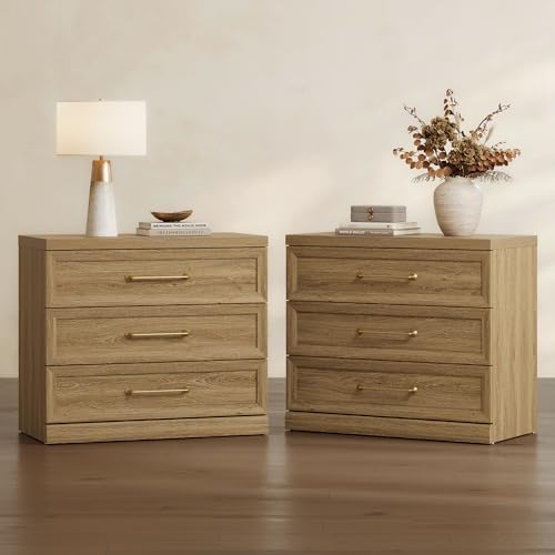SICOTAS 30 Nightstand Set of 2 Wide Oversized Night Stand Set 2 for Bedroom Modern Bedside Tables with 3 Drawers Extra Large Side End Table for Sofa Couch Brown Oak