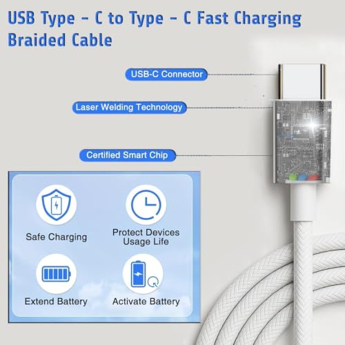 Image of Type C to Type C Cable 1 Meter, 480Mbps Data Sync & Charging Cable, Braided Cord for Phone, Tablet, Laptop and USB C Devices, White