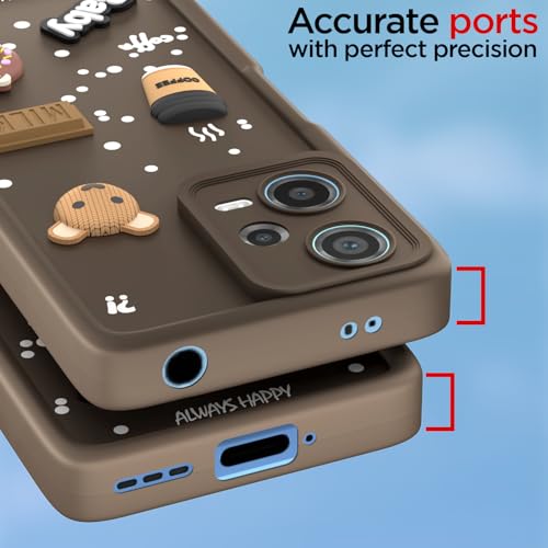 Image of Pikkme Back Cover for Redmi Note 12 5G | Cute Fun Cartoon 3D Bear Silicone Full Body Protection Bumper Case (Brown)