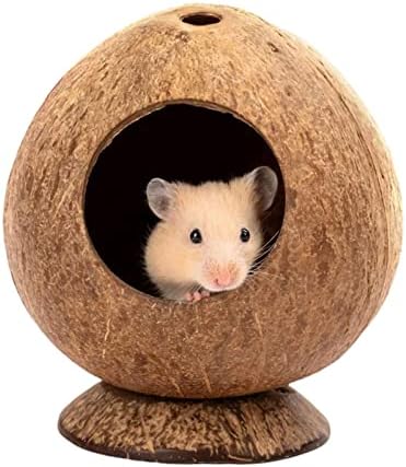 StellaOutletStore Hamster Hideout Coconut Hut Raw Coco Husk, Pet Hiding House, Climber or Chew Toy, Small Animal Cage Habitat Decor for Mice, Rats, Gerbils