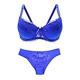Bra and Panty Sets for Women Pretty Push Up Lace Lingerie Sets Ladies Comfort Padded Underwire Bra 46DD Royal Blue-2