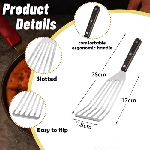 Image of Baskety Fish Spatula 1-Piece Stainless Steel Slotted Turner for Flipping, Turning, Frying & Grilling, Metal Slotted Spatulas Kitchen Cooking Turner D Small 28 cm