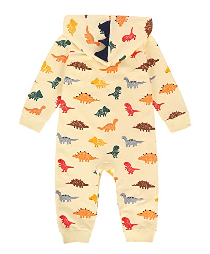 HenzWorld Bébé Garçons Animal À Capuche Barboteuse Dinosaure Tenues À Manches Longues Body À Capuche D'Hiver Pyjamas en Coton Combinaison Dors Doux Onesies Boutons Vêtements - Image 4